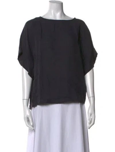 Pre-owned Black Crane Linen Bateau Neckline Top In Grey