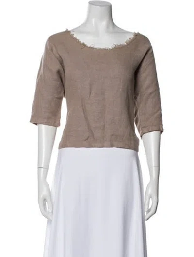Pre-owned Black Crane Linen Bateau Neckline Top In Neutral