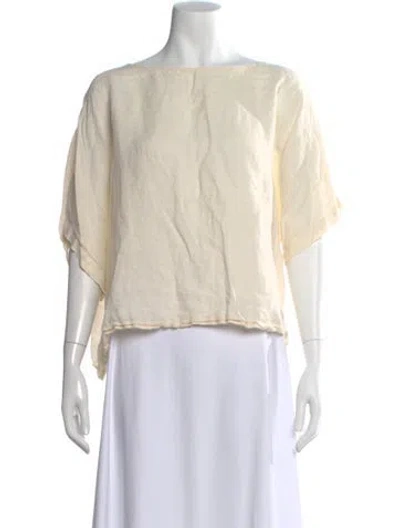 Pre-owned Black Crane Linen Bateau Neckline Top In Neutral