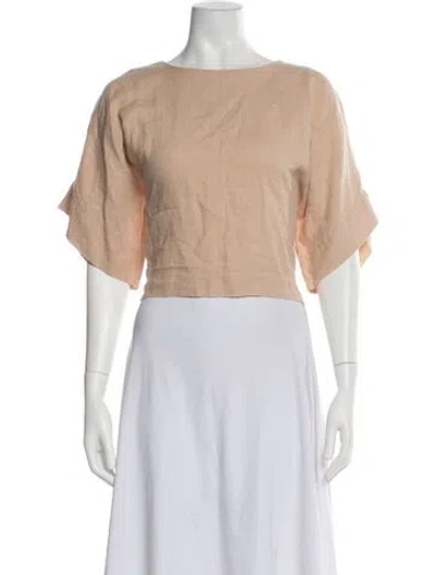 Pre-owned Black Crane Linen Bateau Neckline Top In Neutral