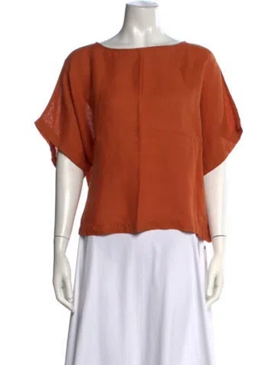 Pre-owned Black Crane Linen Bateau Neckline Top In Orange
