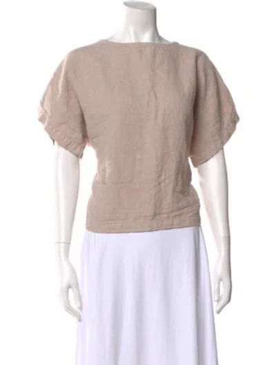 Pre-owned Black Crane Linen Bateau Neckline Top In Pink