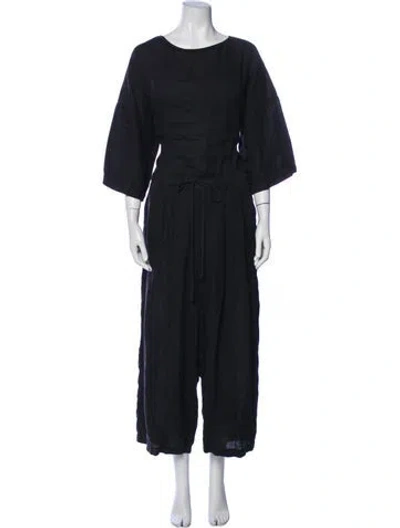 Pre-owned Black Crane Linen Crew Neck Jumpsuit In Blue