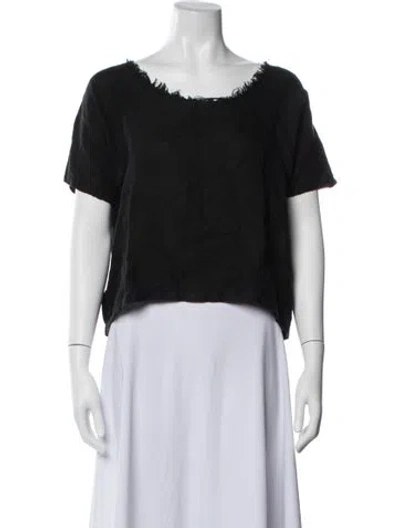 Pre-owned Black Crane Linen Crew Neck Top In Blue