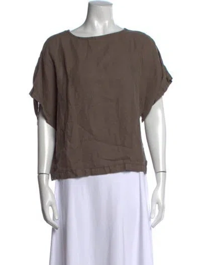 Pre-owned Black Crane Linen Crew Neck Top In Brown