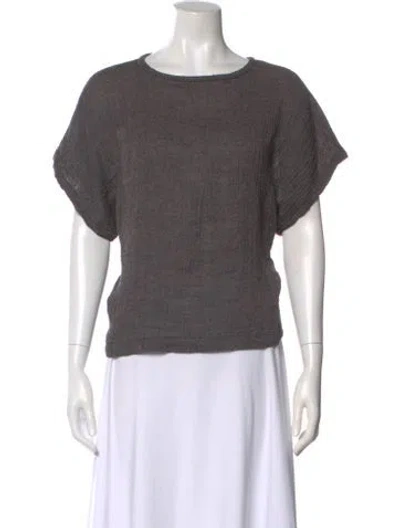 Pre-owned Black Crane Linen Crew Neck Top In Gray