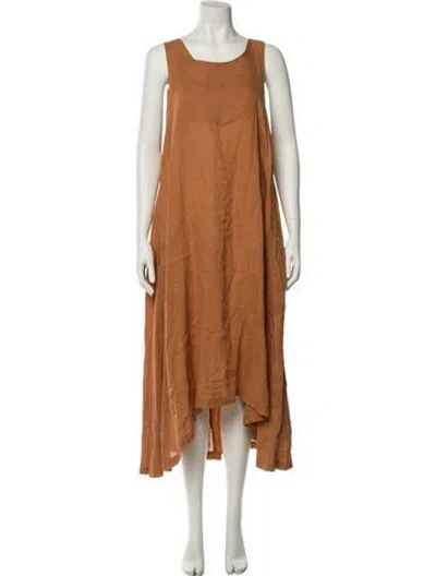 Pre-owned Black Crane Linen Long Dress In Brown