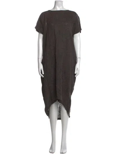 Pre-owned Black Crane Linen Long Dress In Brown