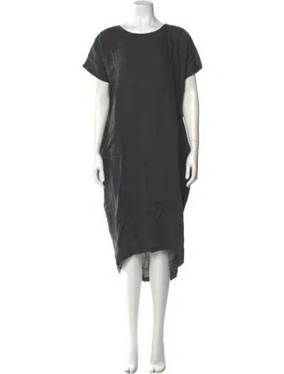 Pre-owned Black Crane Linen Long Dress In Gray