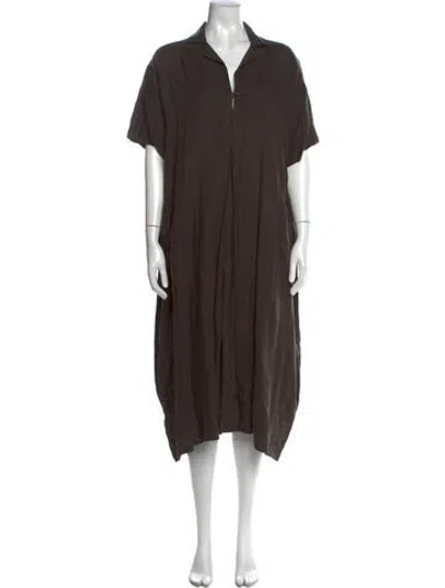 Pre-owned Black Crane Linen Long Dress In Green