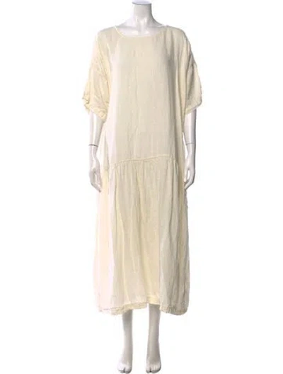 Pre-owned Black Crane Linen Long Dress In Neutral