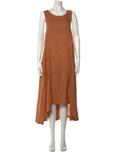 Pre-owned Black Crane Linen Long Dress In Orange