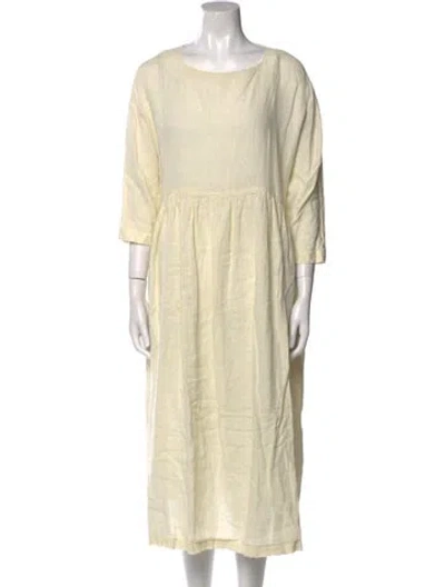 Pre-owned Black Crane Linen Long Dress In White