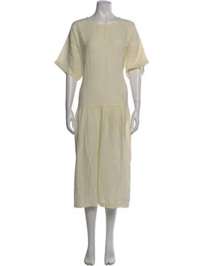 Pre-owned Black Crane Linen Long Dress In Yellow