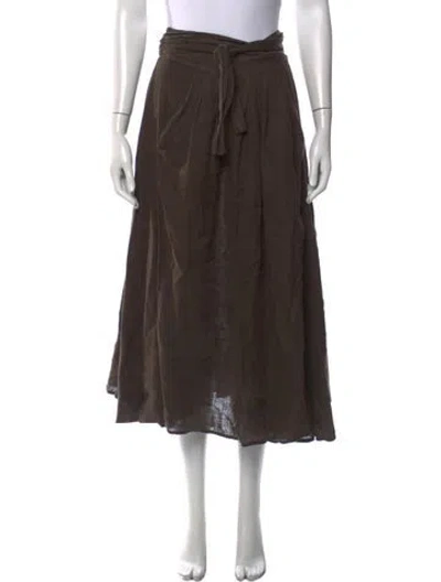 Pre-owned Black Crane Linen Long Skirt In Brown