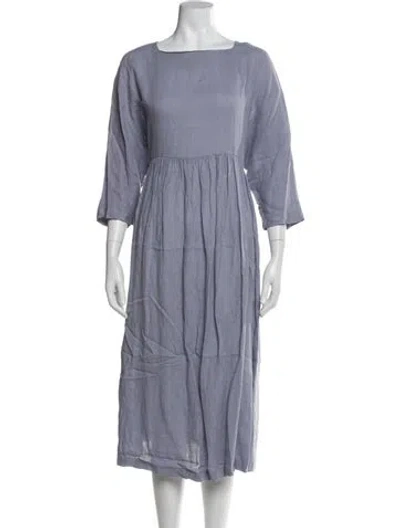 Pre-owned Black Crane Linen Midi Length Dress In Blue