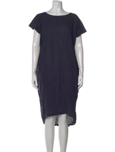 Pre-owned Black Crane Linen Midi Length Dress In Blue