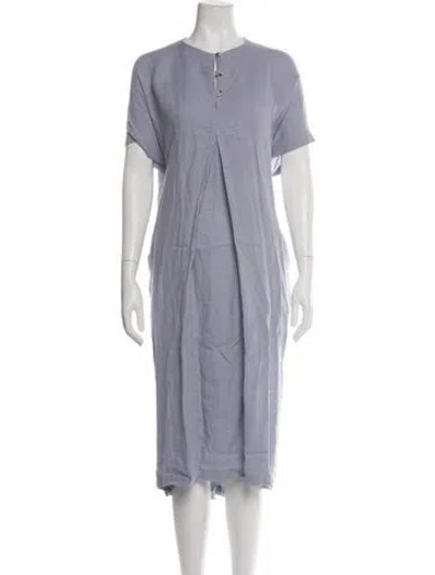 Pre-owned Black Crane Linen Midi Length Dress In Blue
