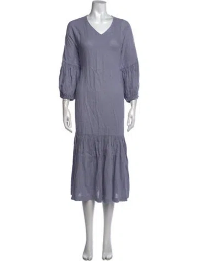 Pre-owned Black Crane Linen Midi Length Dress In Blue