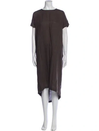 Pre-owned Black Crane Linen Midi Length Dress In Brown