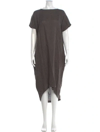 Pre-owned Black Crane Linen Midi Length Dress In Gray