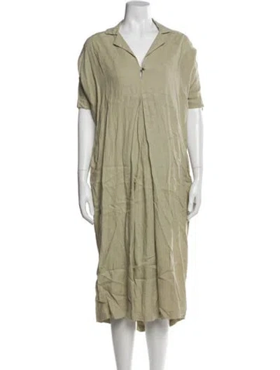 Pre-owned Black Crane Linen Midi Length Dress In Gray