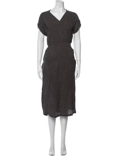 Pre-owned Black Crane Linen Midi Length Dress In Gray