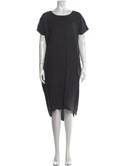 Pre-owned Black Crane Linen Midi Length Dress In Grey