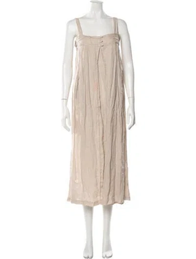 Pre-owned Black Crane Linen Midi Length Dress In Neutral