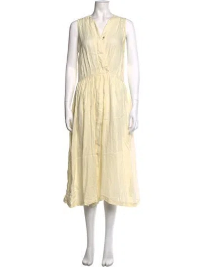 Pre-owned Black Crane Linen Midi Length Dress In Neutrals