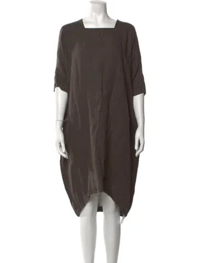 Pre-owned Black Crane Linen Midi Length Dress In Neutrals
