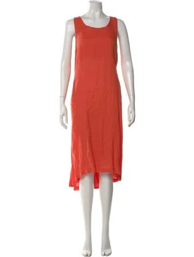 Pre-owned Black Crane Linen Midi Length Dress In Orange