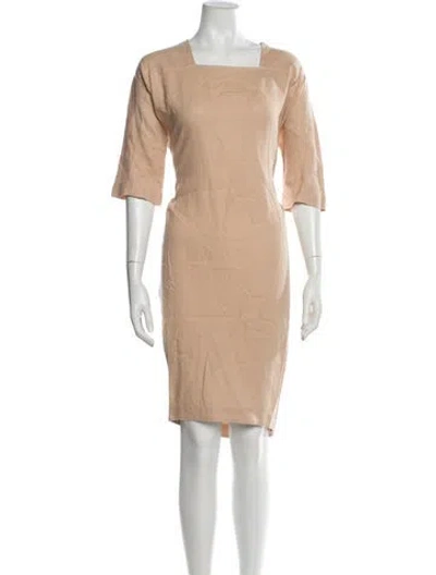 Pre-owned Black Crane Linen Midi Length Dress In Pink