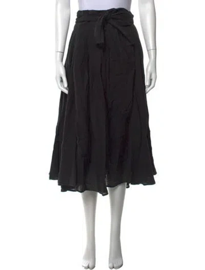 Pre-owned Black Crane Linen Midi Length Skirt In Black