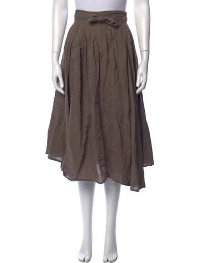 Pre-owned Black Crane Linen Midi Length Skirt In Brown