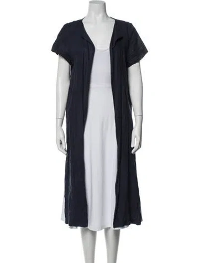 Pre-owned Black Crane Linen Robe In Blue