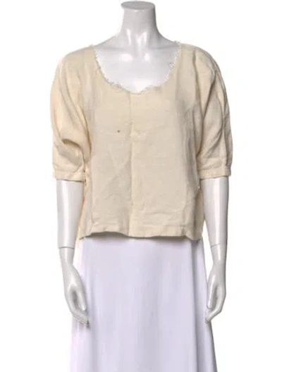 Pre-owned Black Crane Linen Scoop Neck Crop Top In Neutral