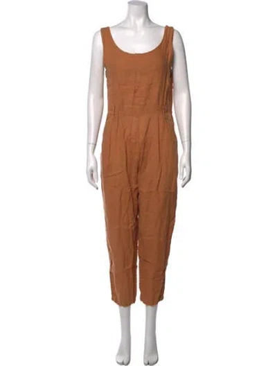 Pre-owned Black Crane Linen Scoop Neck Jumpsuit In Brown