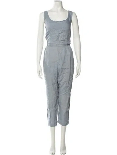 Pre-owned Black Crane Linen Scoop Neck Jumpsuit In Gray