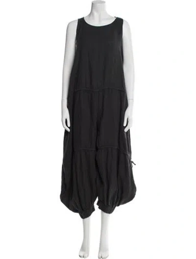 Pre-owned Black Crane Linen Scoop Neck Jumpsuit In Gray