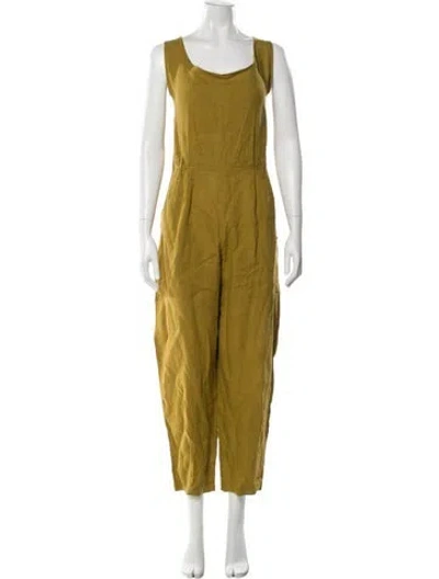 Pre-owned Black Crane Linen Scoop Neck Jumpsuit In Green