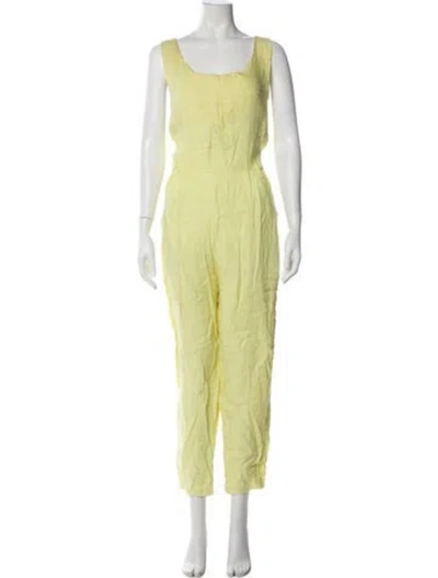 Pre-owned Black Crane Linen Scoop Neck Jumpsuit In Green