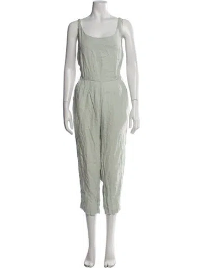 Pre-owned Black Crane Linen Scoop Neck Jumpsuit In Green
