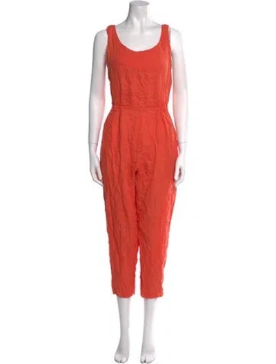 Pre-owned Black Crane Linen Scoop Neck Jumpsuit In Orange