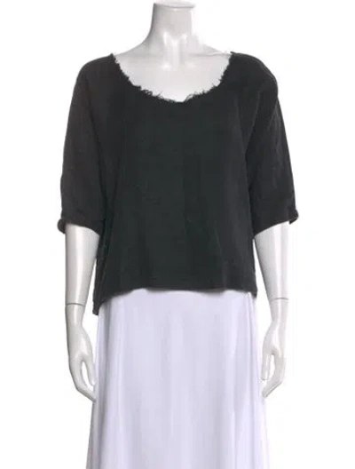Pre-owned Black Crane Linen Scoop Neck Top In Black