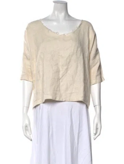 Pre-owned Black Crane Linen Scoop Neck Top In Neutrals