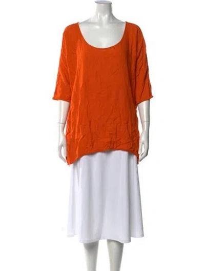 Pre-owned Black Crane Linen Scoop Neck Top In Orange