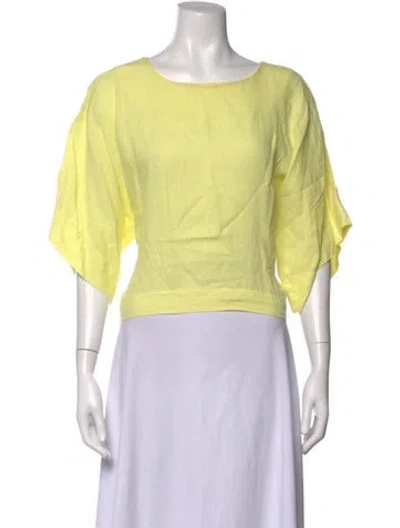 Pre-owned Black Crane Linen Scoop Neck Top In Yellow