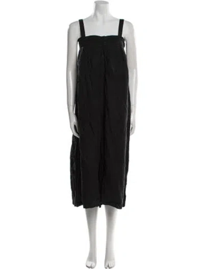 Pre-owned Black Crane Linen Square Neckline Jumpsuit In Black