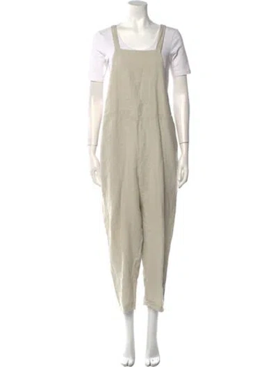 Pre-owned Black Crane Linen Square Neckline Jumpsuit In Neutral